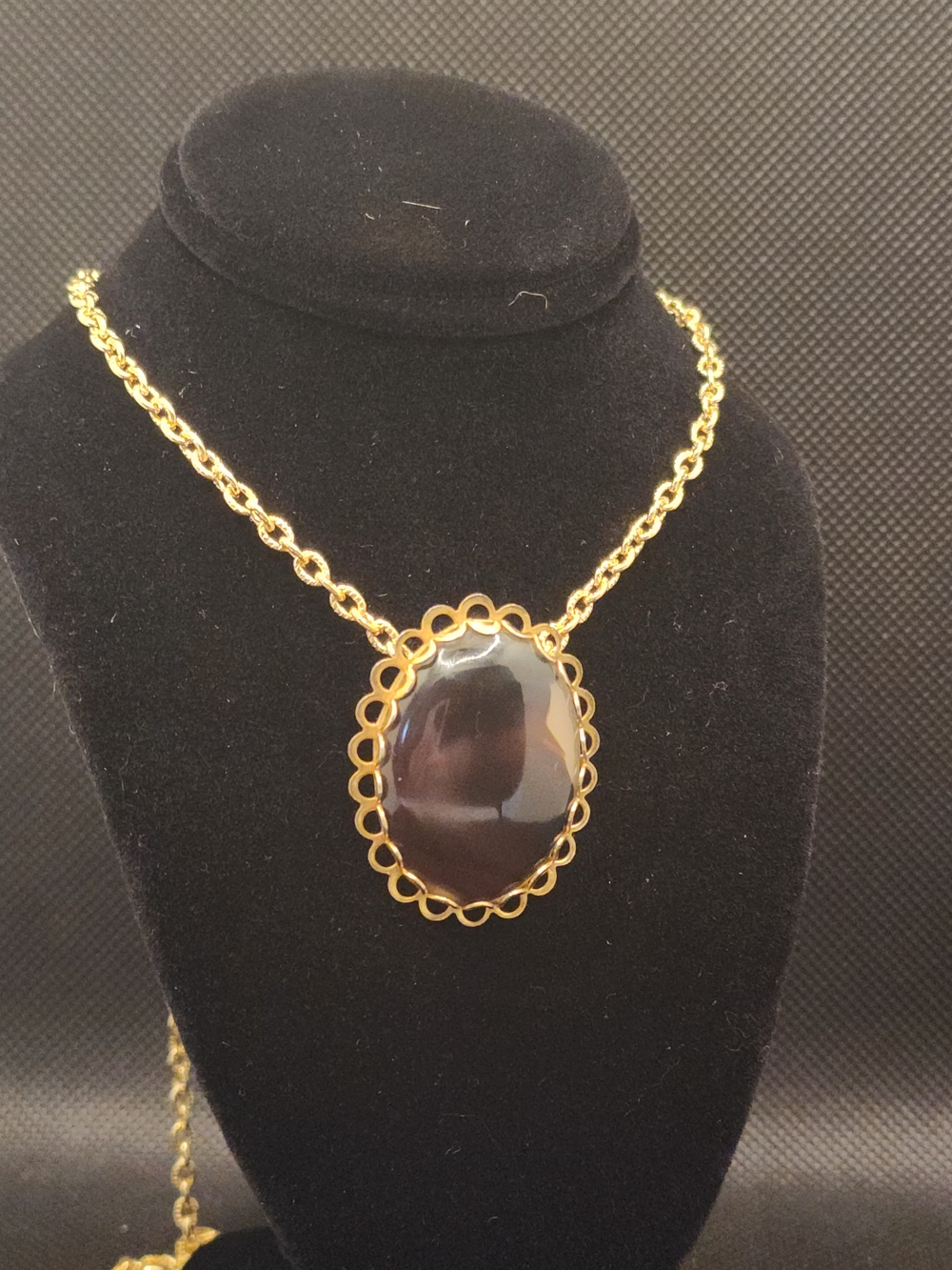 Vintage hand mounted stone on gold plated Chain